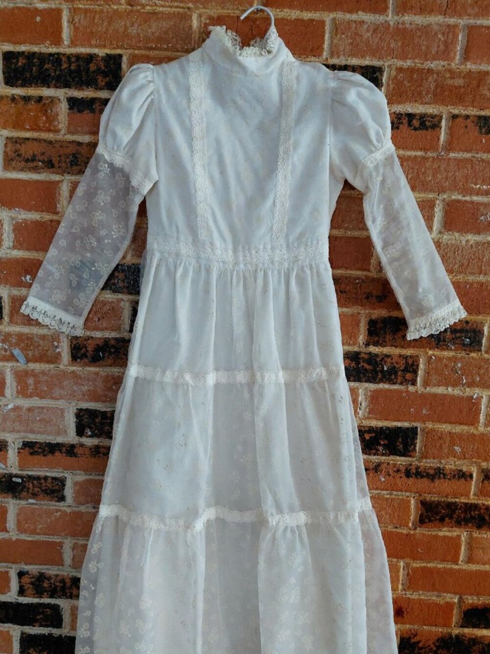 Vintage Girls Organza Like  White Long Prairie Dress